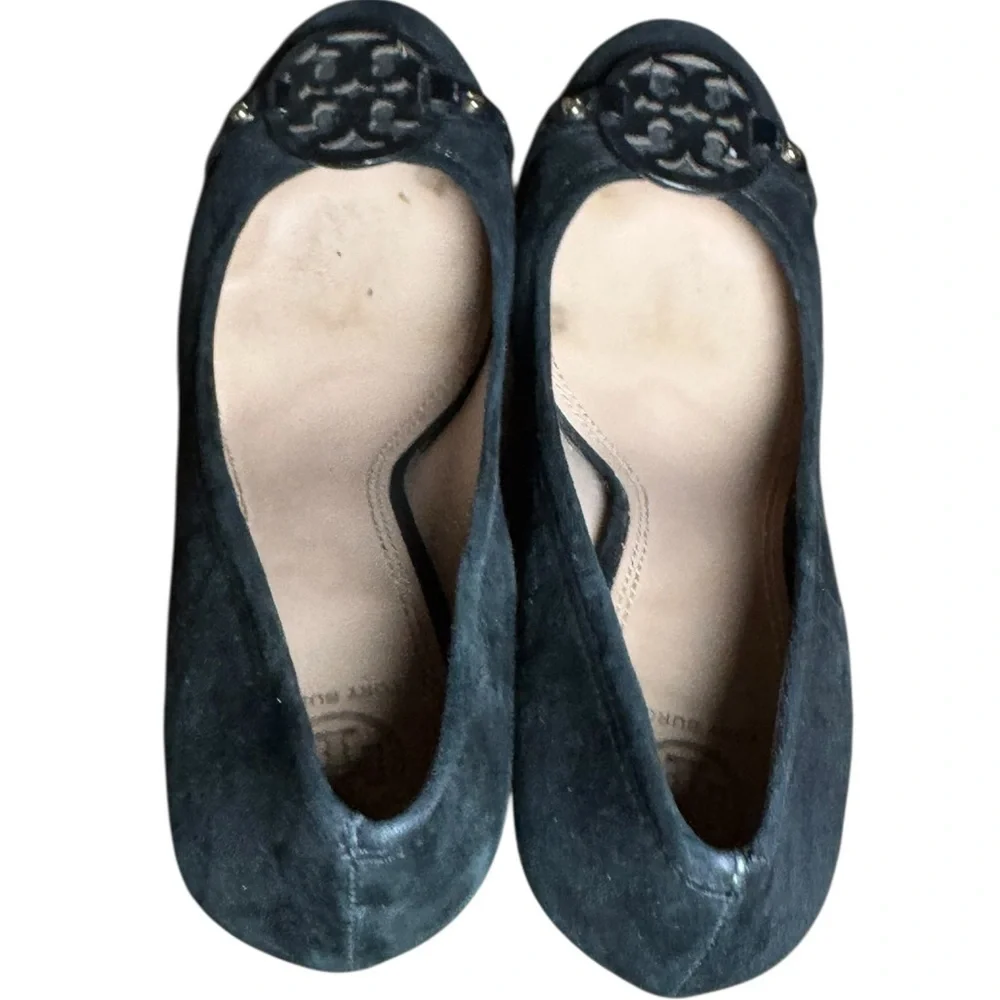 Tory Burch Black Suede Loafers with Embossed Logo